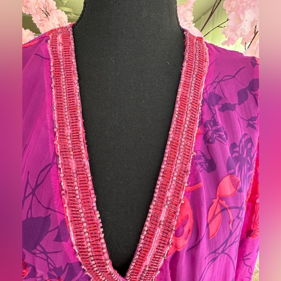 Hale bob Silk Beaded Fuchsia pink  floral blouse Sample Size=small - Picture 3 of 11
